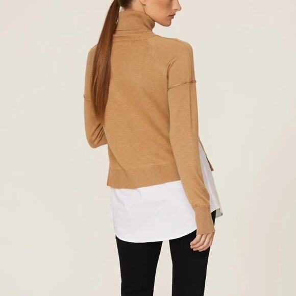 KF/Kaufman Mixed Media Sweater Turtleneck Wool Blend Knit Camel & White XL - Picture 3 of 11